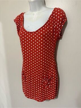 Vintage DEB Red Polka Dot Bow Tunic Top